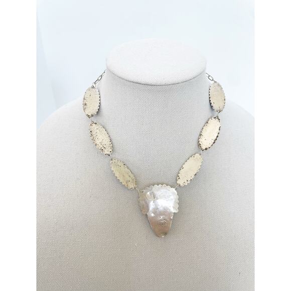 Hecho En Mexico Vintage Sterling Silver Blue Glass Statement Necklace